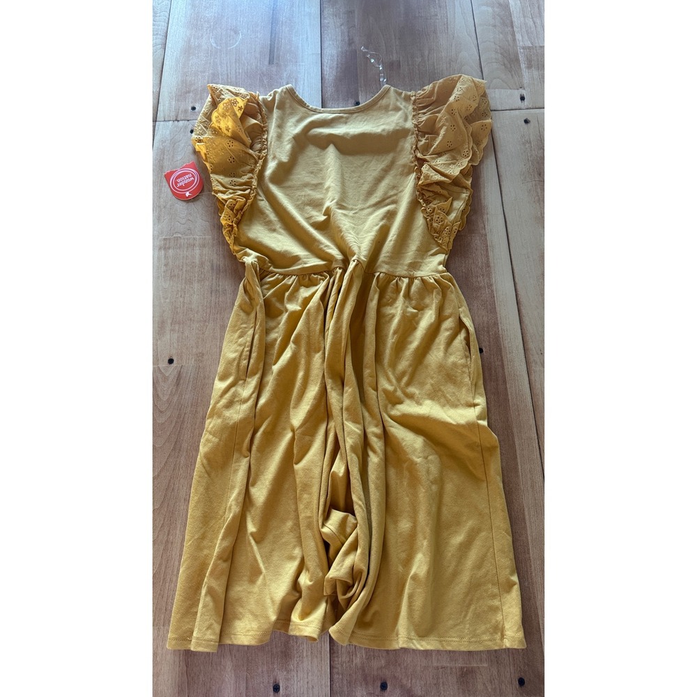 Wonder Nation GirlXXL 18 Mustard Yellow Flutter Eyelet Sleeve Pocket Knit Dress